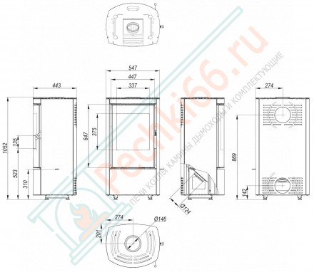 Печь-камин Ceres, коричневая сталь (Defro-Home) 6кВт