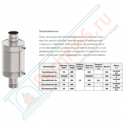 Теплообменник на трубу (Aisi-439/1.0 мм) d-115 мм, 7 л (УМК)