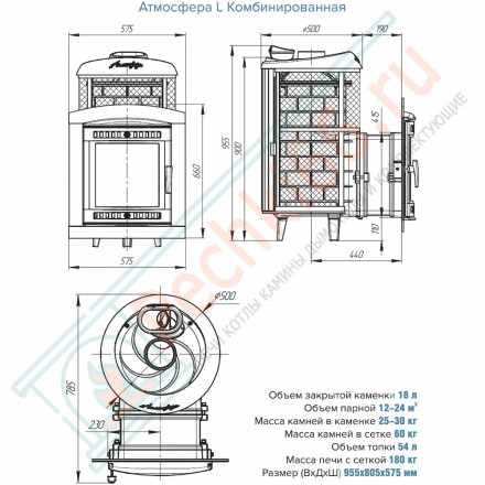 Печь банная «Атмосфера L» с комбинированной облицовкой «Россо Леванто» (ProMetall)