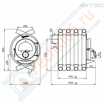 Печь отопительная АОГТ 00 C дверца со стеклом (Везувий) до 100 м3