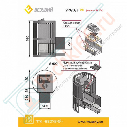 Чугунная печь для бани Ураган Стандарт 28 ДТ-4С (Везувий) до 30 м3