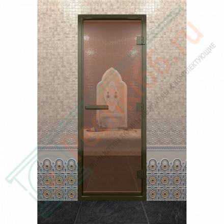 Стеклянная дверь DoorWood «Хамам бронза» в бронзовом профиле 1800х700 (по коробке)