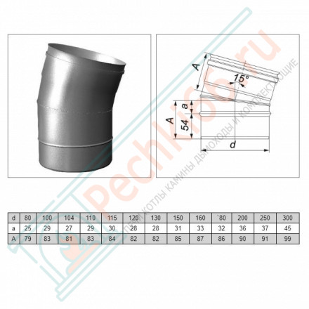 Отвод одностенный 15° (AISI-304/0,5мм) d-104 (Вулкан)