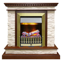 Электрический каминокомплект Calgary - Дуб / Сланец белый с очагом Danville Antique Brass FB2 (Dimplex)