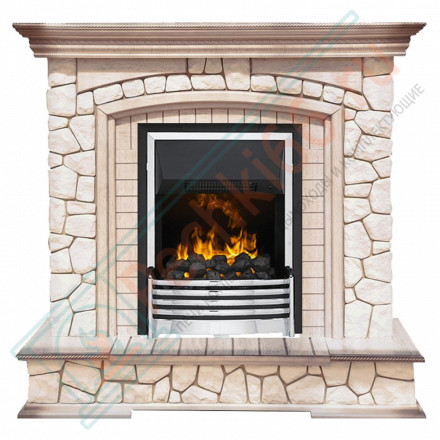 Каминокомплект Preston - Белый/Слоновая кость с патиной с очагом Flagstaff
