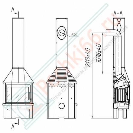 Печь-камин Мюнхен пристенно-угловой Черный (ЭкоКамин) до 240 м3