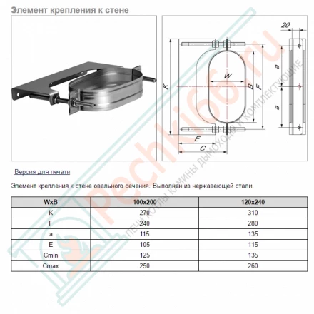 Элемент крепления к стене VOG (AISI-321/0,5) 100х200мм (Вулкан)