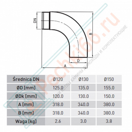 Колено 90° черное, бесшовное d-150 (Darco)