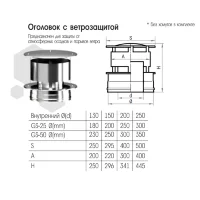 Оголовок с ветрозащитой (AISI-316L/0,5-AISI-304/0,5) d-200/300 (Craft-GS-50)