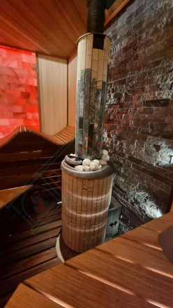 Печь для бани Атмосфера XL+, усиленная каменка, ламели "Окаменевшее дерево" (ProMetall)