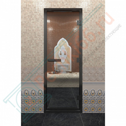 Стеклянная дверь DoorWood «Хамам Прозрачная» в черном профиле 2000х800 (по коробке)