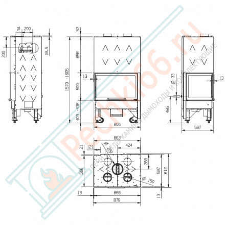 Каминная топка MONOBLOCCO 800 ANGOLO, стекло справа (La Nordica)