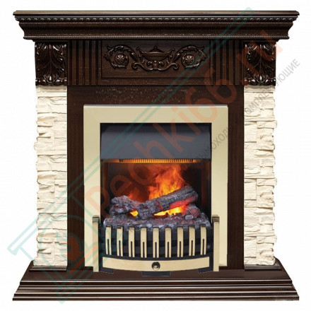 Электрокаминокомплект Luxemburg (каменный) - Сланец/Темный дуб с очагом Danville Brass FB2