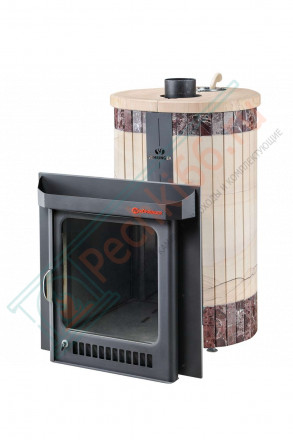Дровяная банная печь Макси ПФ "Окаменевшее дерево перенесённый рисунок + Россо Леванте" (Ферингер)