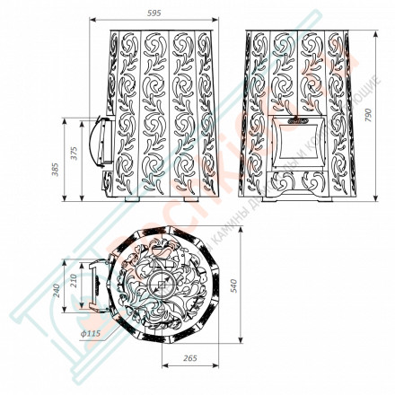 Дровяная банная печь Grill'D Violet Romb Short (Камень 100 кг)