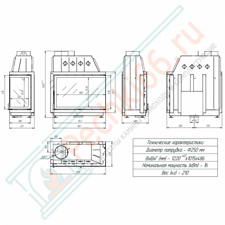 Каминная топка Альфа 1000LB (Экокамин) 15 кВт