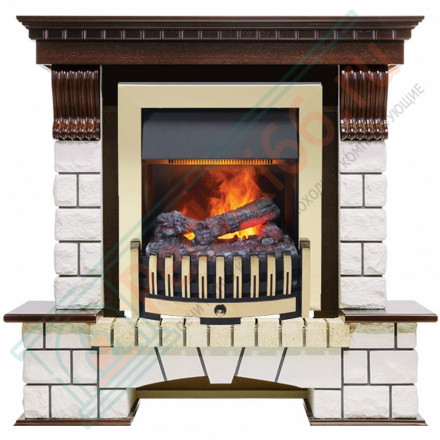 Каминокомплект электрический Pierre Luxe угловой - Темный дуб / Белый (Высота 1050мм) с очагом Danville Brass FB2 (Dimplex)