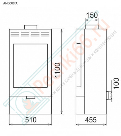 Печь-камин Andorra, Черный (Thorma) до 200 м3