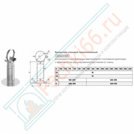 Кронштейн стеновой телескопический 40-75 см d-260 (УМК)