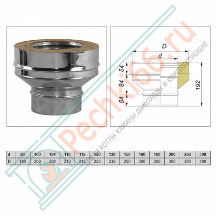 Переход моно-термо V50R (AISI-321/0,5-ОЦИНК-RAL/0,5) d-200/300 (Вулкан)