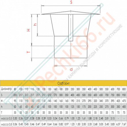 Зонт (AISI-316L/0,8/ЭМАЛЬ) d-120 (Craft-HF-P)