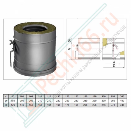 Задвижка повортная с механизмом фиксации V50R с изол (AISI-321/0,5-AISI-304/0,5) d-160/260 (Вулкан)